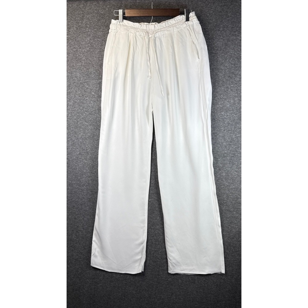 REISS White Wide Leg Trousers Elastic Waist Drawstring Viscose Women Size 6 Chic